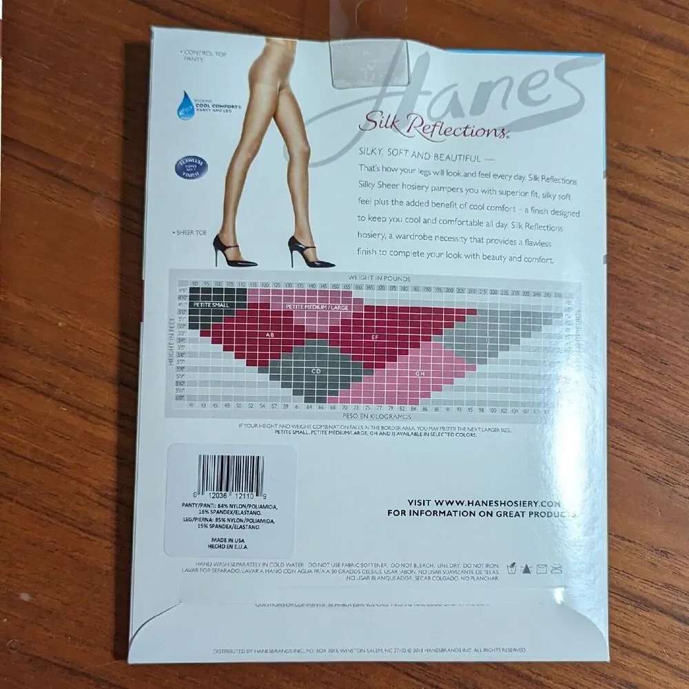 2 NEW HANES SILK REFLECTIONS SILKY SHEER CONTROL TOP BARELY BLACK - SIZE EF